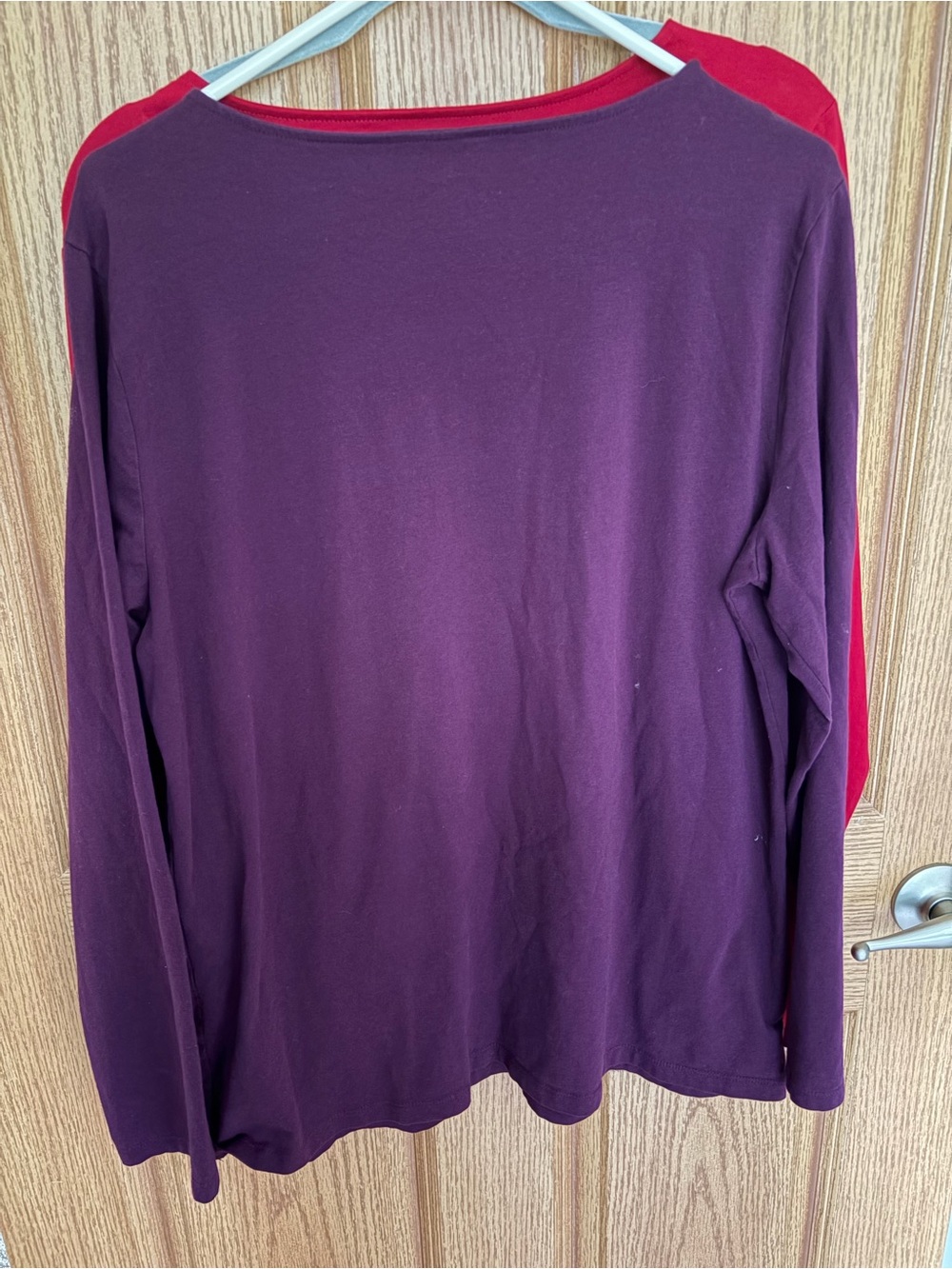 Ann Taylor Women's Long-Sleeve Crewneck Tops in Cherry Red and Deep Plum - Picture 4 of 4